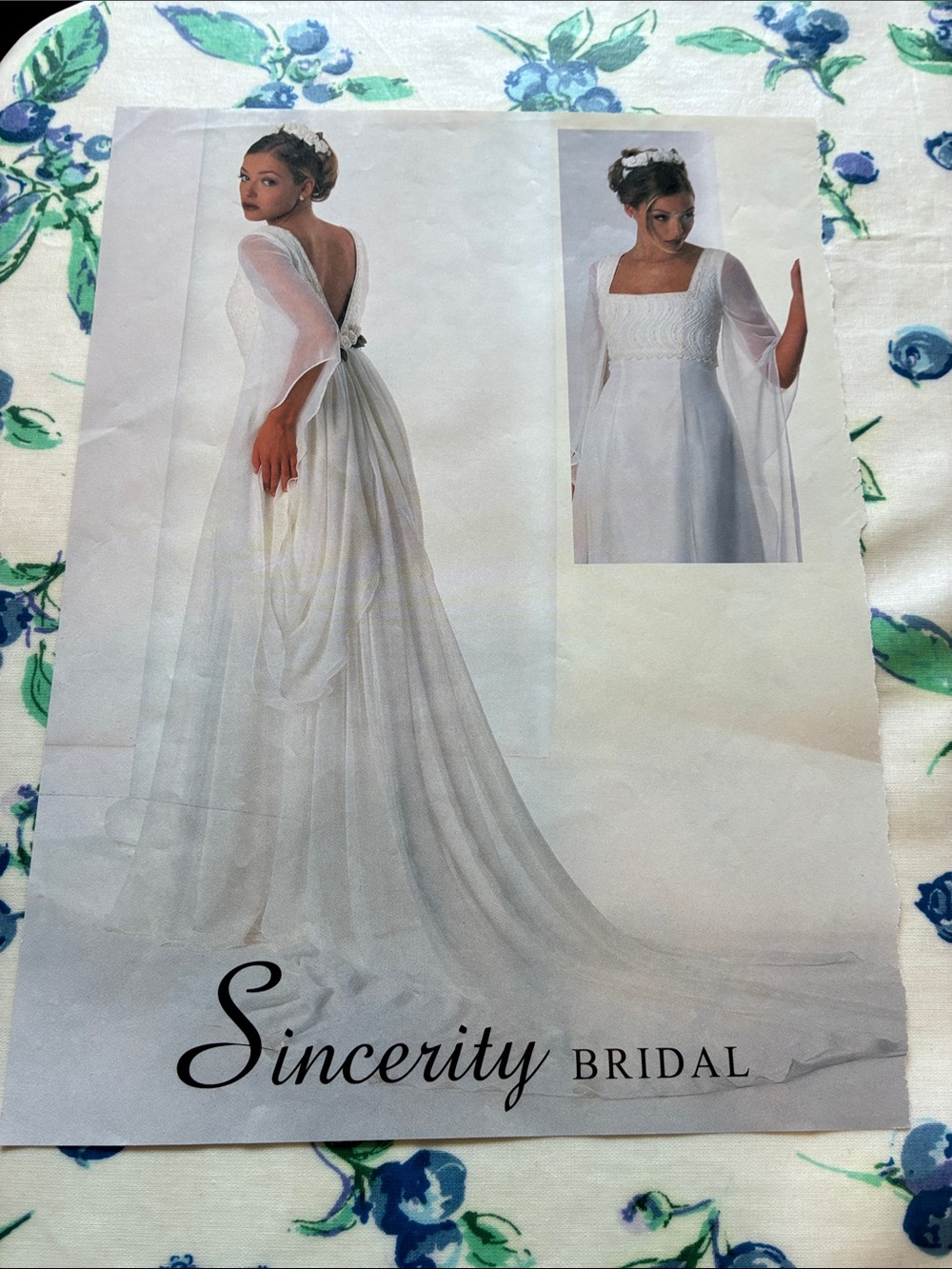 Sincerity Bridal Ivory Chiffon Square-Neck Wedding Gown with Flowing Train